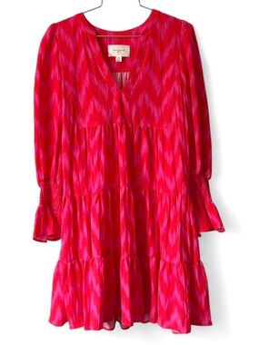 NWOT Pomander Place Tuckernuck Hot Pink Ikat Kenzo Tiered Dress Size XS Feminine